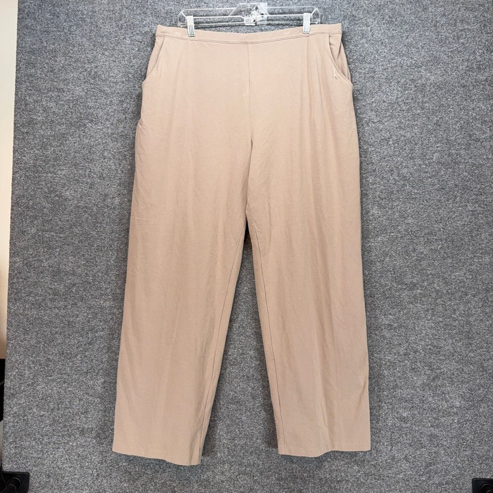 L.L.Bean Perfect Fit Pants Womens 2X Tan Straight‎ Leg Knit Comfort Plus Size